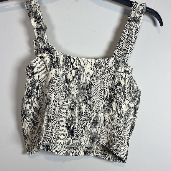PAPER CRANE anthropolgie BLACK IVORY CROP TOP Tank Elastic CA 07043 NWOT Large - Picture 5 of 6